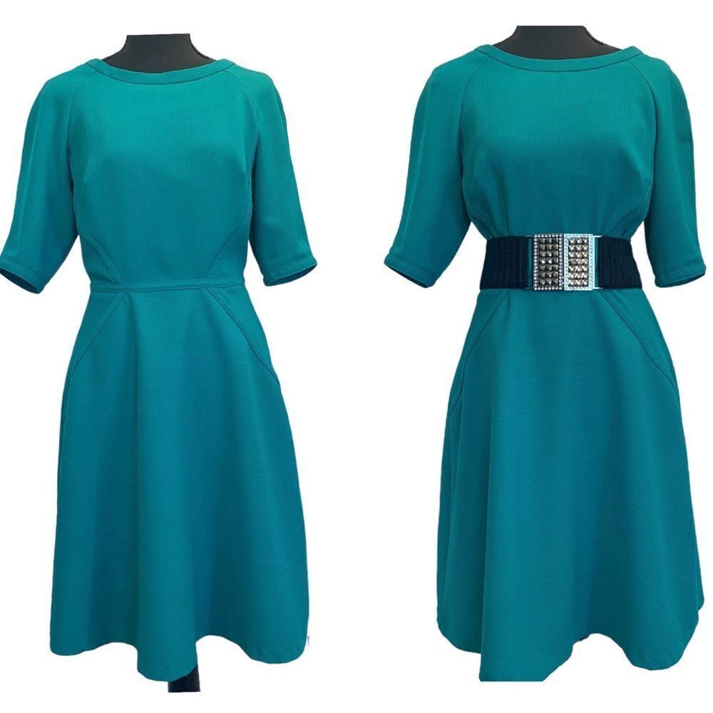 JULIA Jordan teal aquamarine short sleeve fit and flare skater dress Sz 6